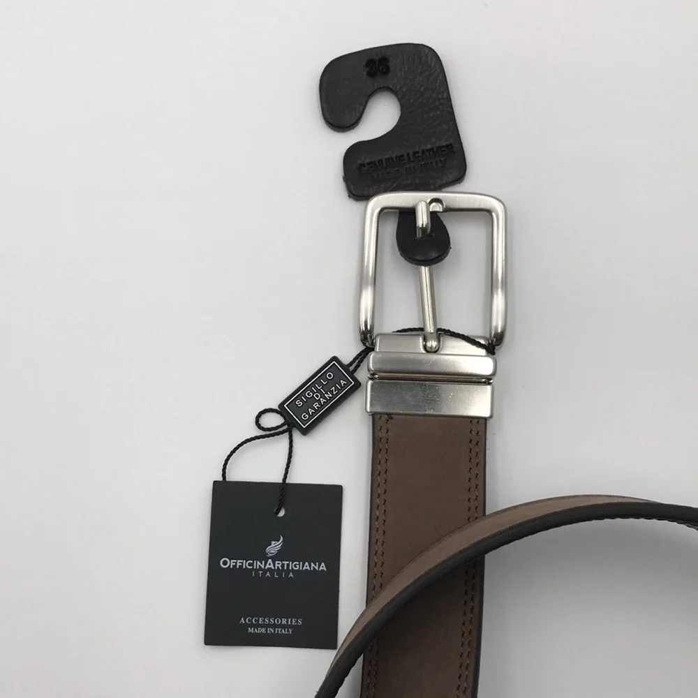 Officina Artigiana Nubuck Leather Brown Black Reversible Belt Made in Italy